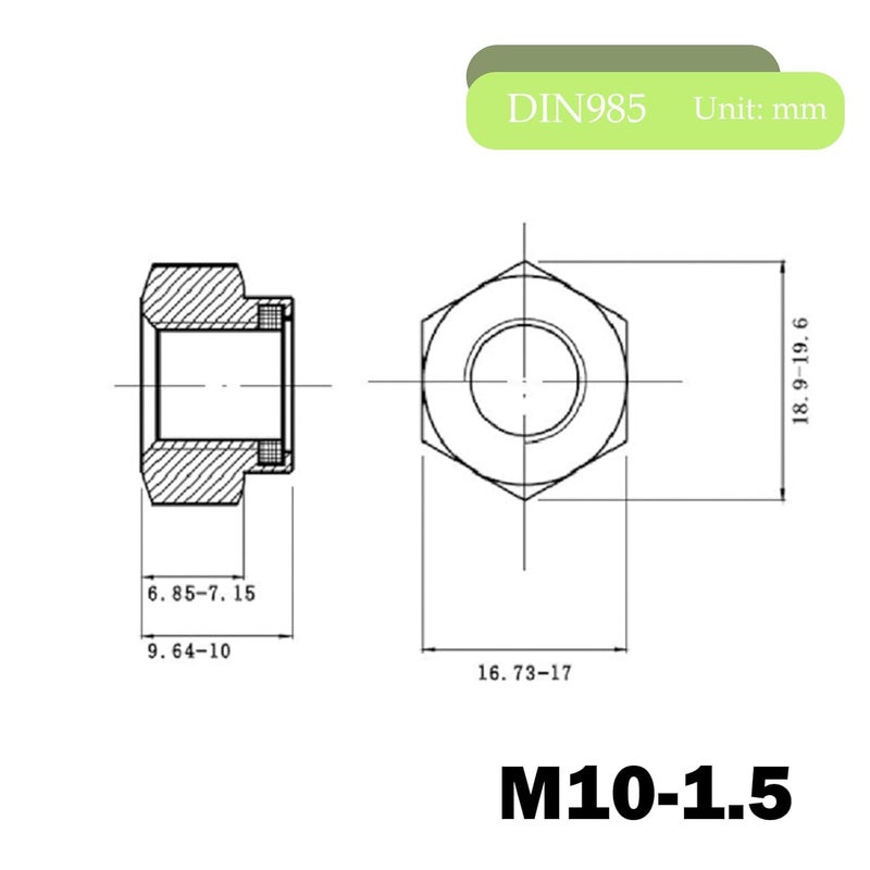 sotoolstop Store M10 Nylon Insert Lock Nuts, M10-1.5 Nylon Locknuts 304 Stainless Steel 18-8 Lock Nuts, Pack of 10 - Image 2